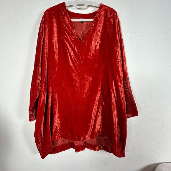 Blue Fish Womens Velvet Tunic Top & Maxi Skirt Set Size 1 Red Art to Wear - Picture 2 of 16